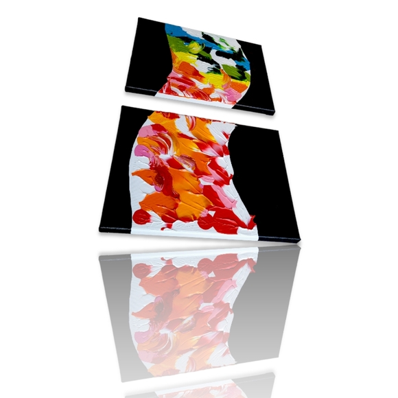 Original Diptych Abstract Acrylic Painting on Canvas, 9x12 - Picture 13 of 16